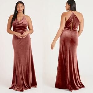 NEW JENNY YOO Sullivan Bridesmaid Dress English Rose Stretch Velvet Sz 18 Maxi